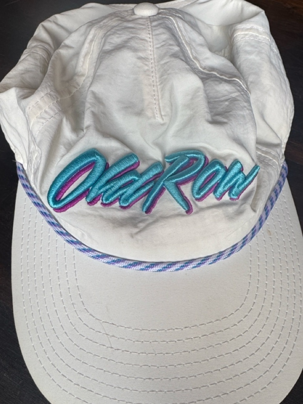 Vintage Old Row White Hat with Teal & Purple 'Old Row' Script